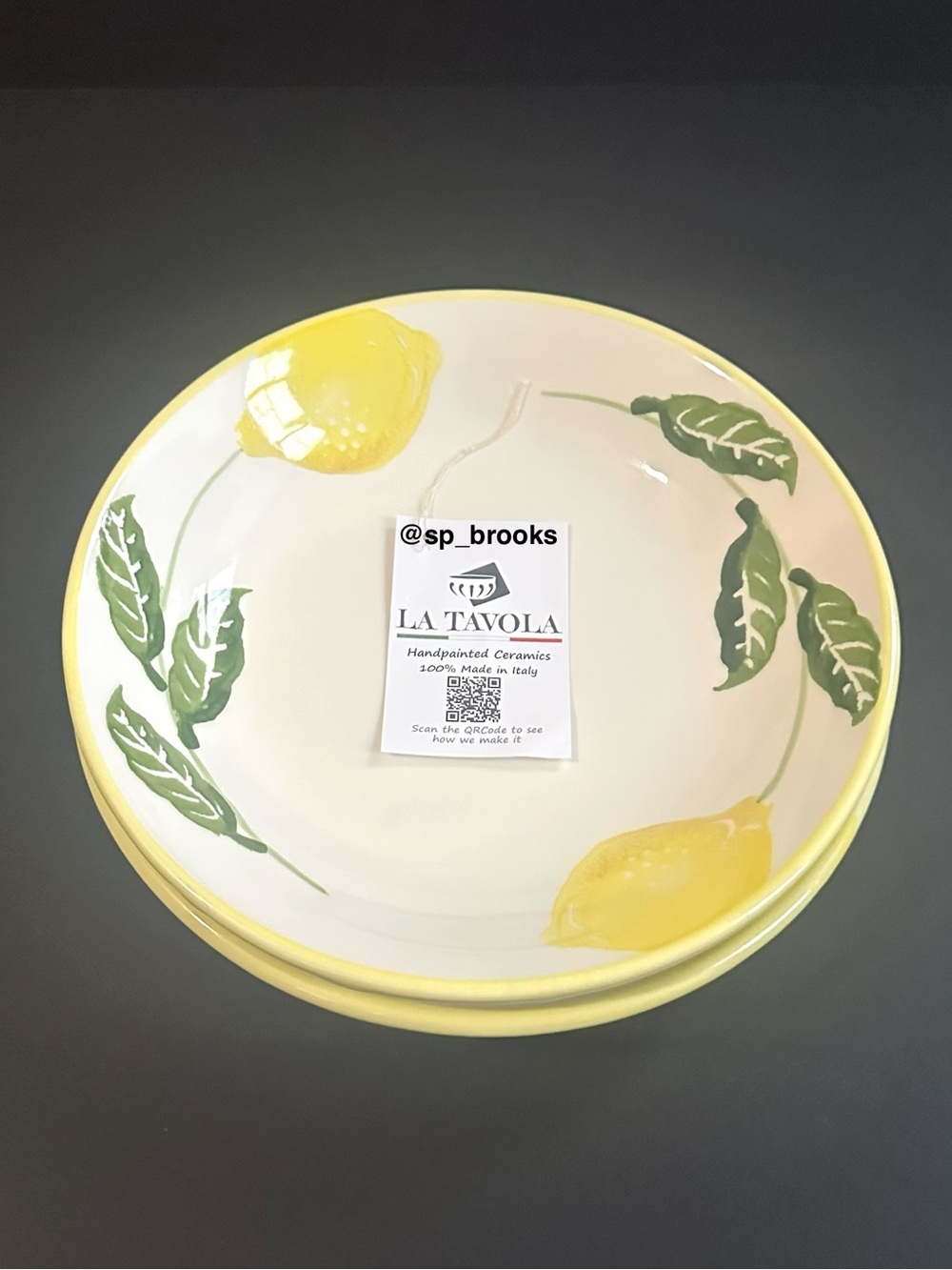 🎁2PC La Tavola Made in Italy Yellow Lemon Ceramic Pasta Bowls - 9” Bowls